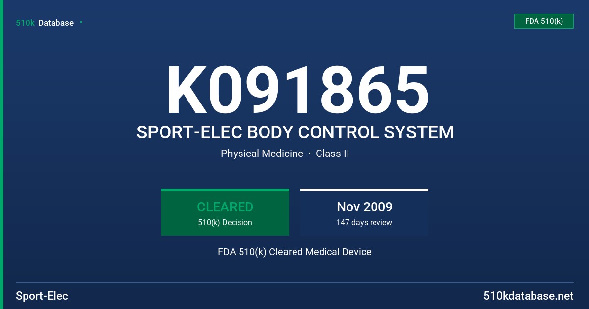 K091865 SPORT-ELEC BODY CONTROL SYSTEM FDA 510(k) Cleared Medical Device