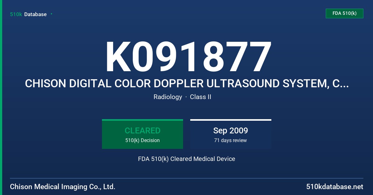 K091877 CHISON DIGITAL COLOR DOPPLER ULTRASOUND SYSTEM, CONVEX PROBE, LINEAR PROBE, PHASED ARRAY PROBE, TRANSVAGINAL FDA 510(k) Cleared Medical Device