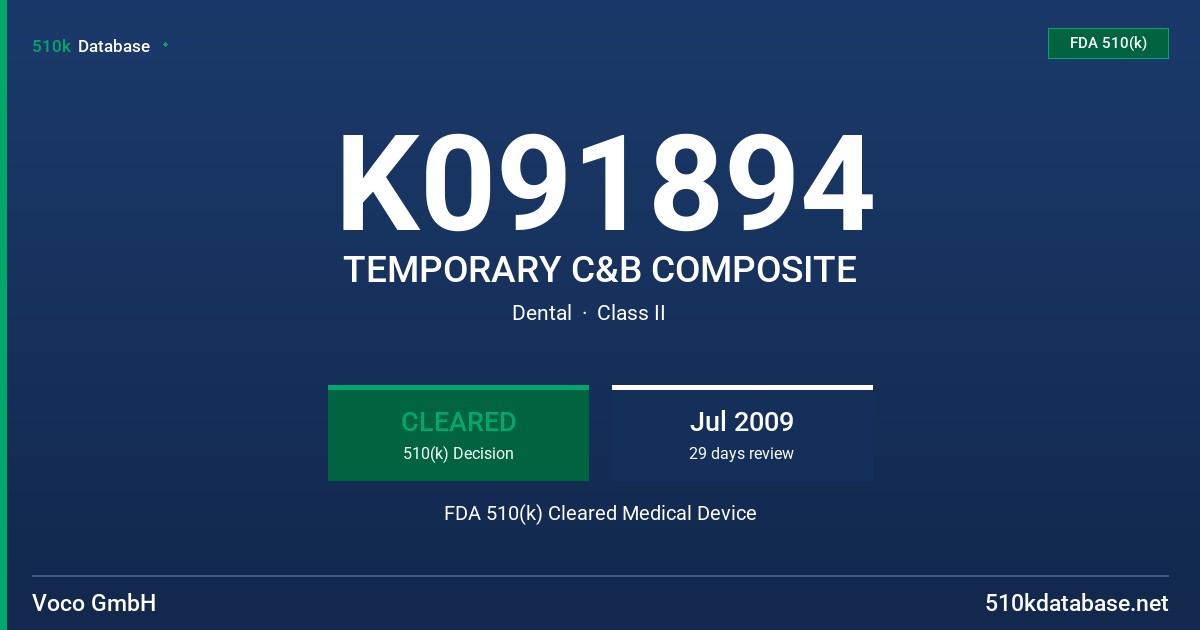 K091894 TEMPORARY C&B COMPOSITE FDA 510(k) Cleared Medical Device