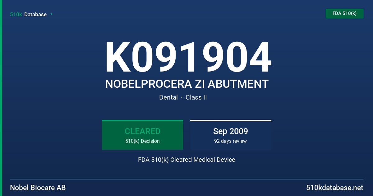 K091904 NOBELPROCERA ZI ABUTMENT FDA 510(k) Cleared Medical Device