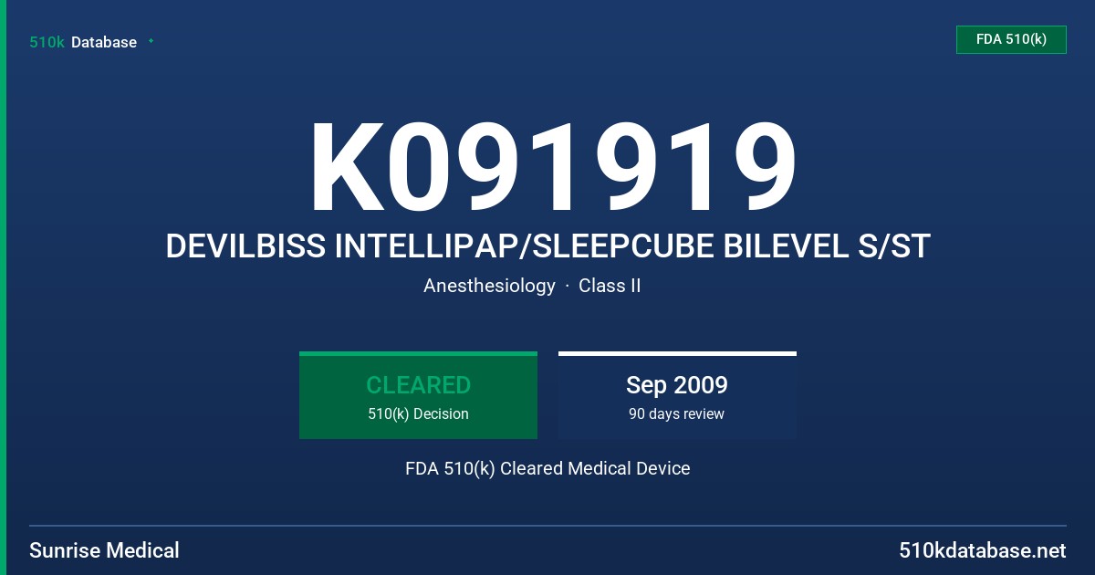 K091919 DEVILBISS INTELLIPAP/SLEEPCUBE BILEVEL S/ST FDA 510(k) Cleared Medical Device