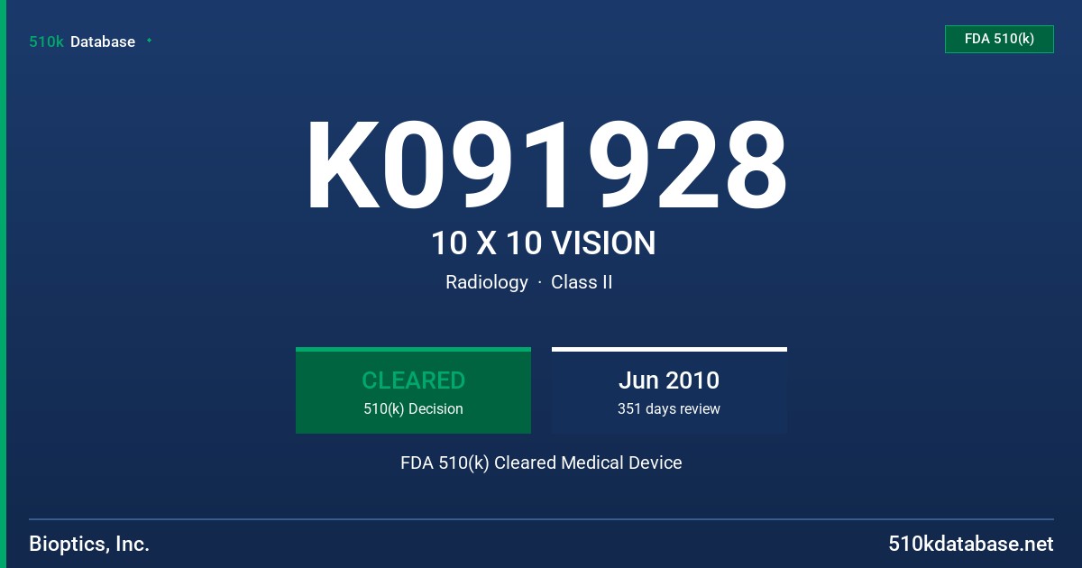 K091928 10 X 10 VISION FDA 510(k) Cleared Medical Device