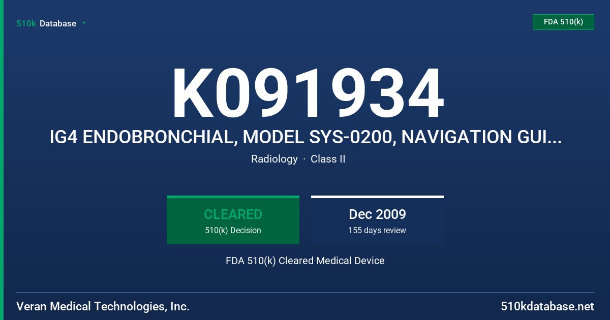 K091934 IG4 ENDOBRONCHIAL, MODEL SYS-0200, NAVIGATION GUIDEWIRE (ACCESSORY TO IG4 ENDOBRONCHIAL), MODEL INS-0300 FDA 510(k) Cleared Medical Device