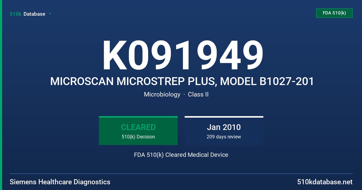 K091949 MICROSCAN MICROSTREP PLUS, MODEL B1027-201 FDA 510(k) Cleared Medical Device