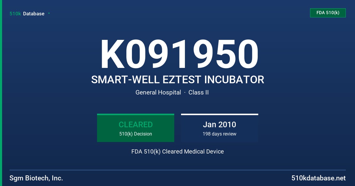 K091950 SMART-WELL EZTEST INCUBATOR FDA 510(k) Cleared Medical Device