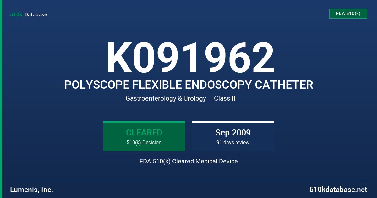 K091962 POLYSCOPE FLEXIBLE ENDOSCOPY CATHETER FDA 510(k) Cleared Medical Device