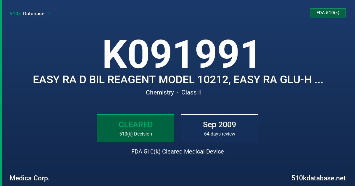 K091991 EASY RA D BIL REAGENT MODEL 10212, EASY RA GLU-H REAGENT MODEL 10200 FDA 510(k) Cleared Medical Device