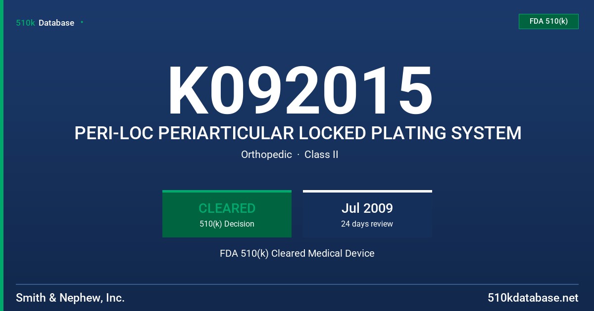 K092015 PERI-LOC PERIARTICULAR LOCKED PLATING SYSTEM FDA 510(k) Cleared Medical Device