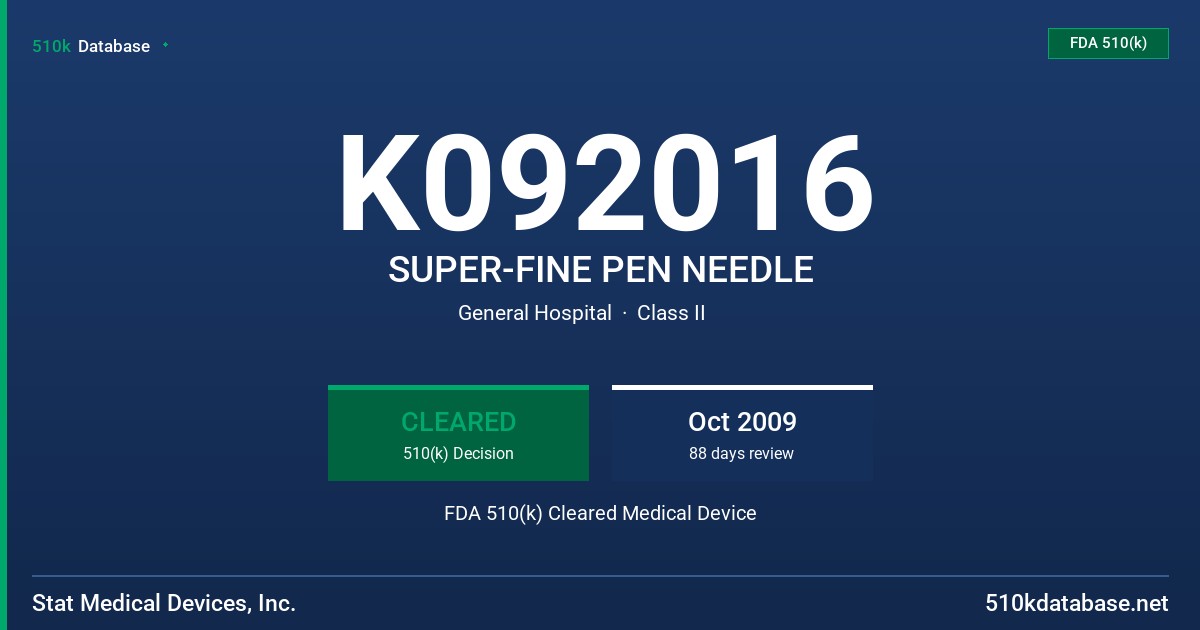 K092016 SUPER-FINE PEN NEEDLE FDA 510(k) Cleared Medical Device