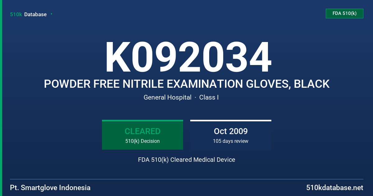 K092034 POWDER FREE NITRILE EXAMINATION GLOVES, BLACK FDA 510(k) Cleared Medical Device
