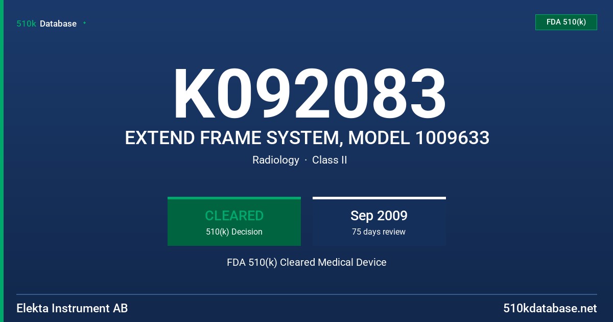 K092083 EXTEND FRAME SYSTEM, MODEL 1009633 FDA 510(k) Cleared Medical Device
