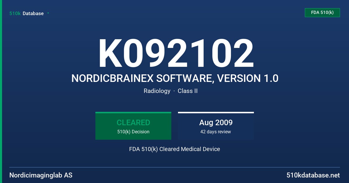 K092102 NORDICBRAINEX SOFTWARE, VERSION 1.0 FDA 510(k) Cleared Medical Device