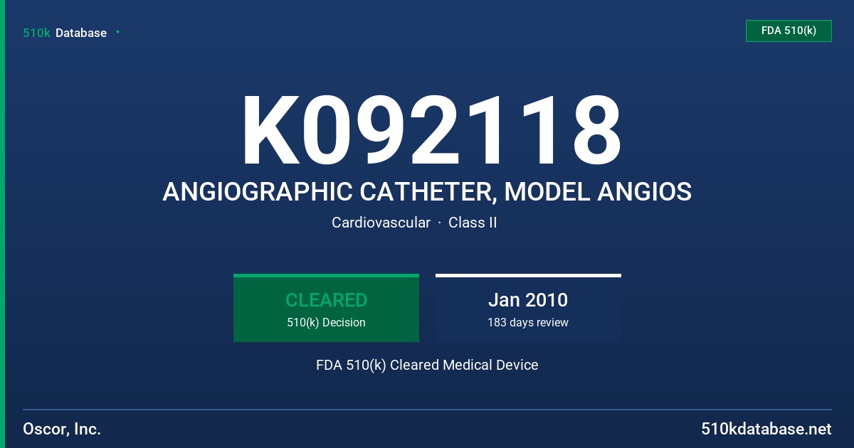 K092118 ANGIOGRAPHIC CATHETER, MODEL ANGIOS FDA 510(k) Cleared Medical Device