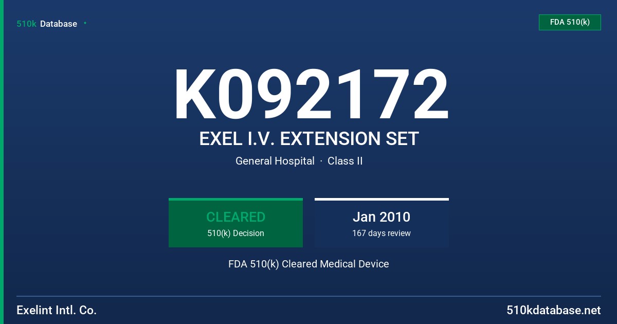 K092172 EXEL I.V. EXTENSION SET FDA 510(k) Cleared Medical Device