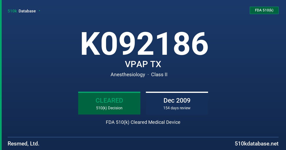 K092186 VPAP TX FDA 510(k) Cleared Medical Device