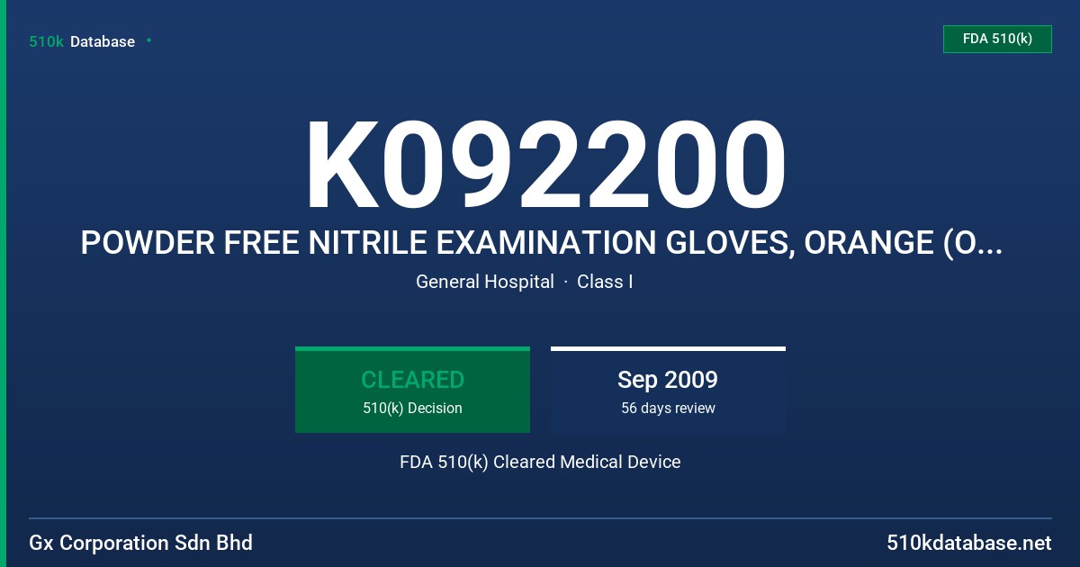 K092200 POWDER FREE NITRILE EXAMINATION GLOVES, ORANGE (ORANGE SCENTED), WHITE (VANILLA SCENTED) FDA 510(k) Cleared Medical Device