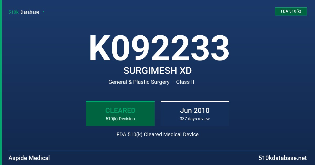 K092233 SURGIMESH XD FDA 510(k) Cleared Medical Device