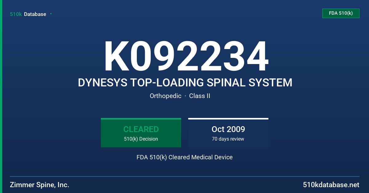 K092234 DYNESYS TOP-LOADING SPINAL SYSTEM FDA 510(k) Cleared Medical Device