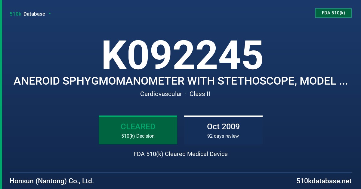 K092245 ANEROID SPHYGMOMANOMETER WITH STETHOSCOPE, MODEL LD-100 FDA 510(k) Cleared Medical Device
