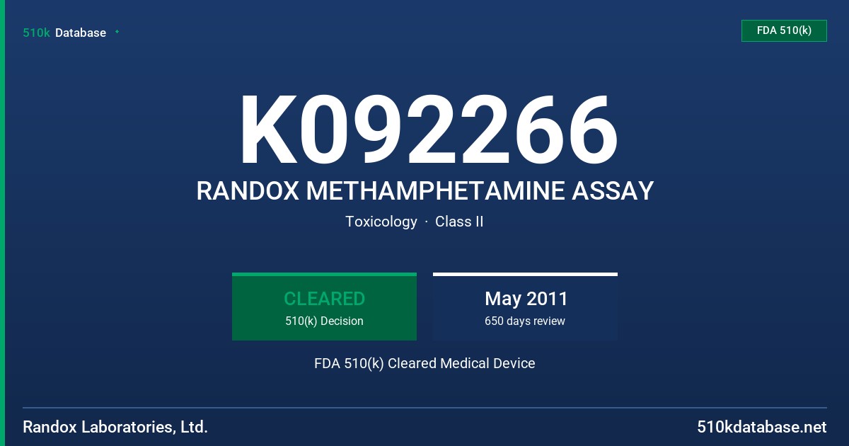 K092266 RANDOX METHAMPHETAMINE ASSAY FDA 510(k) Cleared Medical Device