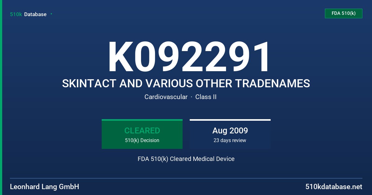 K092291 SKINTACT AND VARIOUS OTHER TRADENAMES FDA 510(k) Cleared Medical Device
