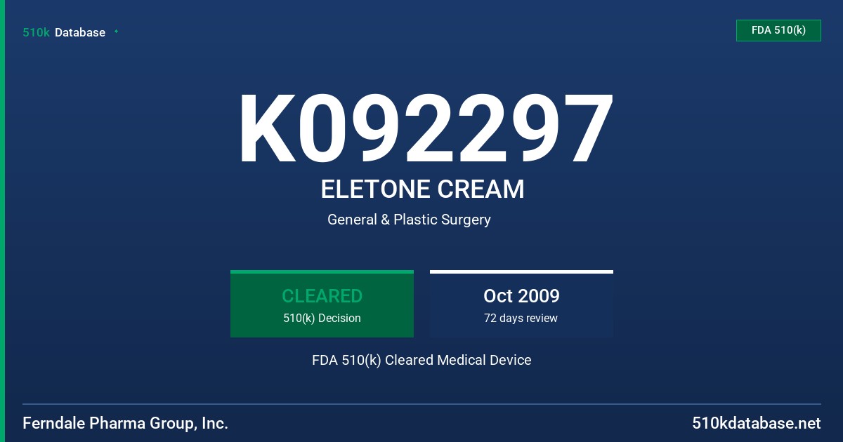 K092297 ELETONE CREAM FDA 510(k) Cleared Medical Device