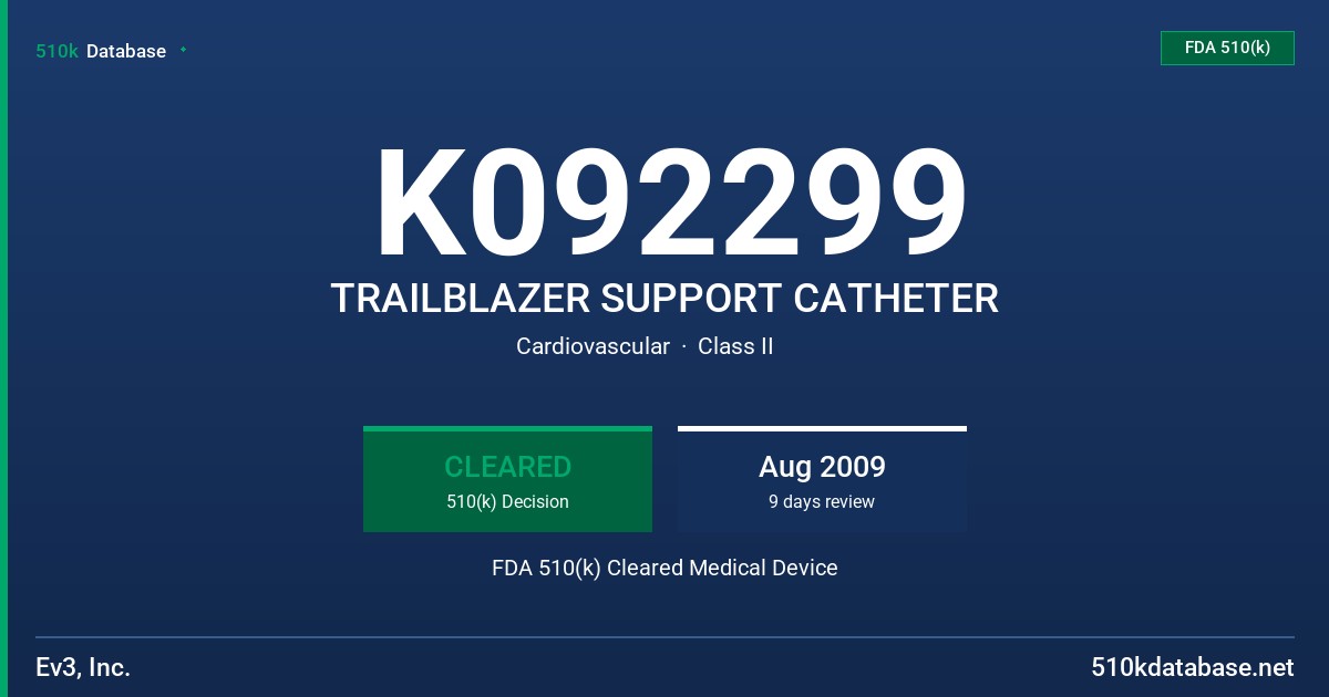 K092299 TRAILBLAZER SUPPORT CATHETER FDA 510(k) Cleared Medical Device