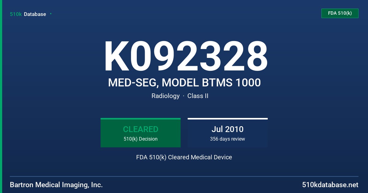 K092328 MED-SEG, MODEL BTMS 1000 FDA 510(k) Cleared Medical Device