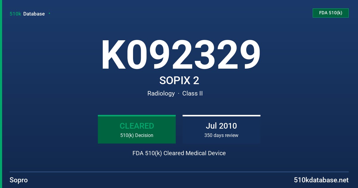 K092329 SOPIX 2 FDA 510(k) Cleared Medical Device