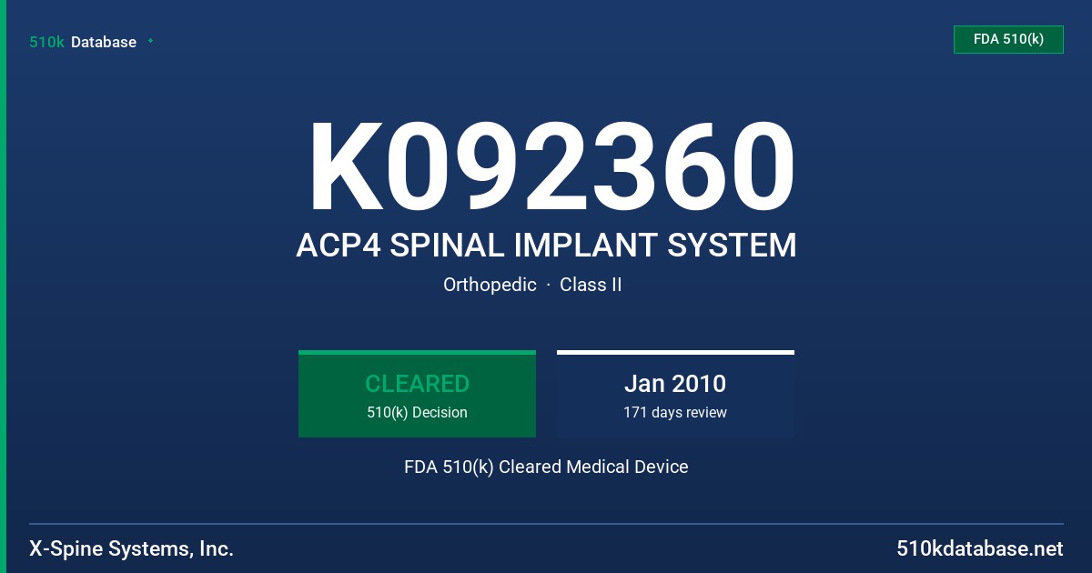 K092360 ACP4 SPINAL IMPLANT SYSTEM FDA 510(k) Cleared Medical Device