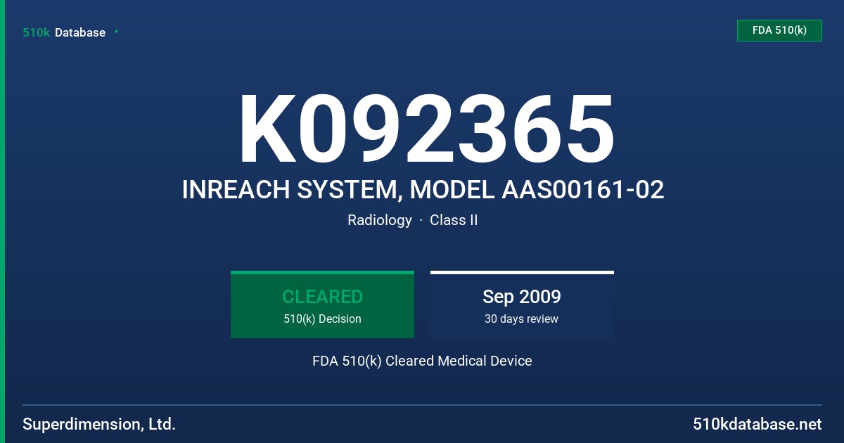 K092365 INREACH SYSTEM, MODEL AAS00161-02 FDA 510(k) Cleared Medical Device