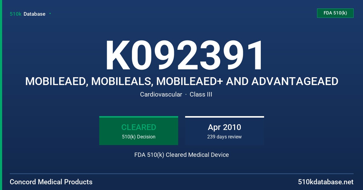 K092391 MOBILEAED, MOBILEALS, MOBILEAED+ AND ADVANTAGEAED FDA 510(k) Cleared Medical Device