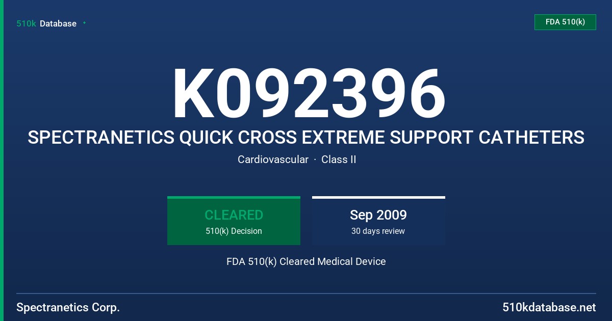 K092396 SPECTRANETICS QUICK CROSS EXTREME SUPPORT CATHETERS FDA 510(k) Cleared Medical Device