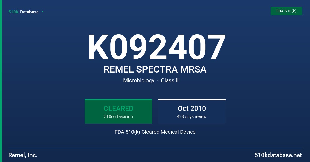 K092407 REMEL SPECTRA MRSA FDA 510(k) Cleared Medical Device