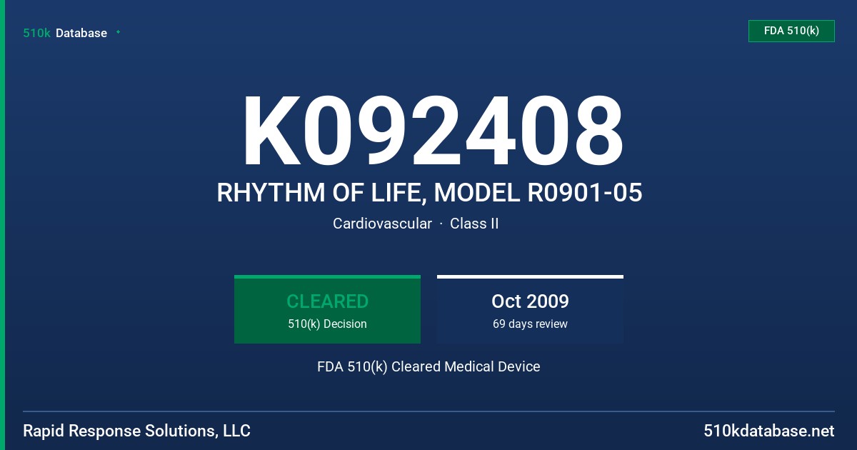 K092408 RHYTHM OF LIFE, MODEL R0901-05 FDA 510(k) Cleared Medical Device