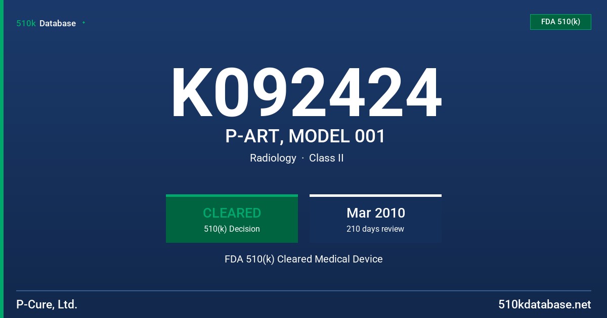 K092424 P-ART, MODEL 001 FDA 510(k) Cleared Medical Device