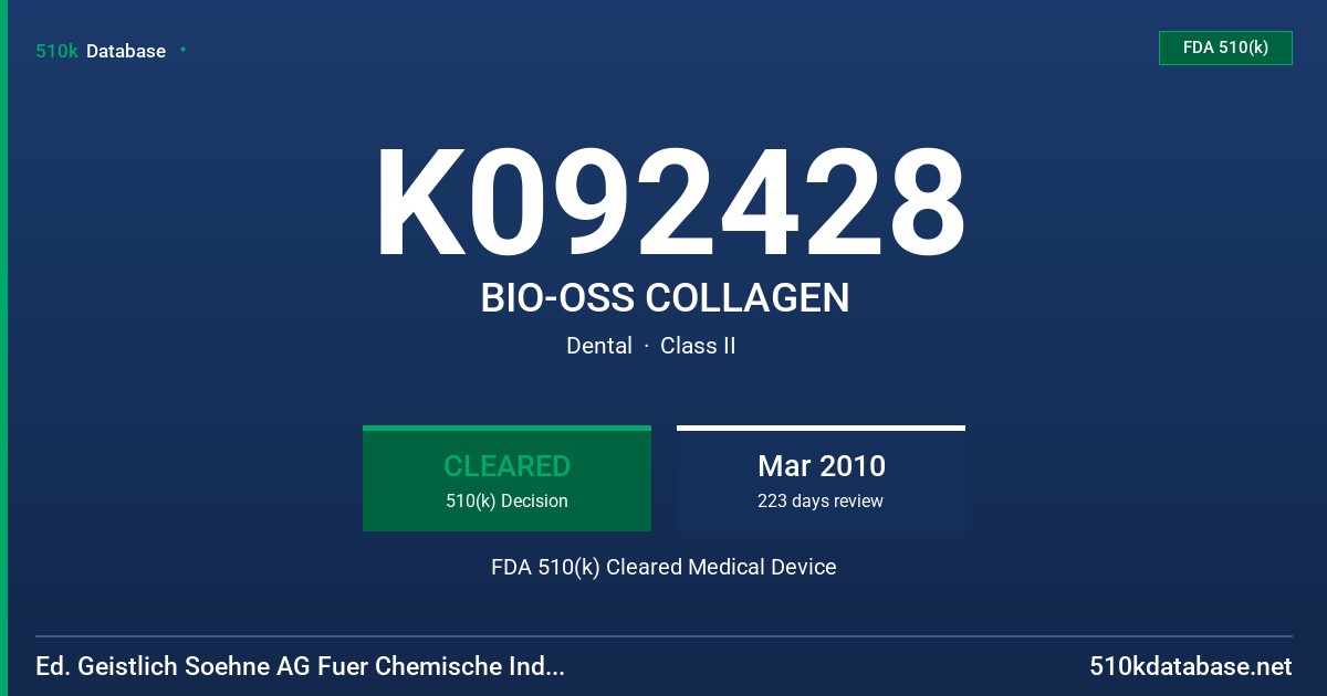 K092428 BIO-OSS COLLAGEN FDA 510(k) Cleared Medical Device
