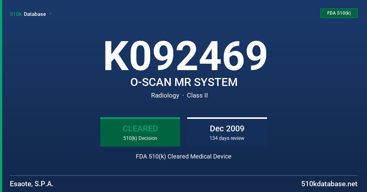 K092469 O-SCAN MR SYSTEM FDA 510(k) Cleared Medical Device