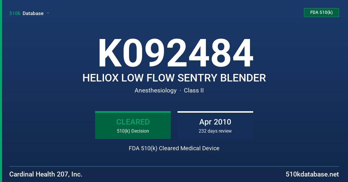 K092484 HELIOX LOW FLOW SENTRY BLENDER FDA 510(k) Cleared Medical Device