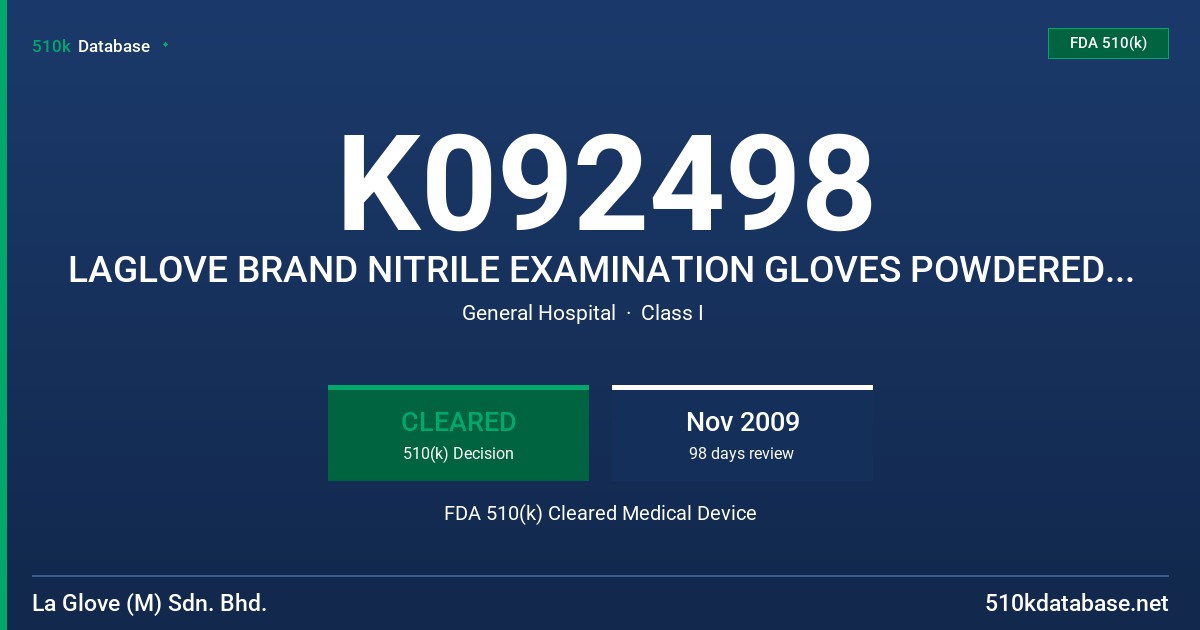 K092498 LAGLOVE BRAND NITRILE EXAMINATION GLOVES POWDERED, NON STERILE (PINK COLOR) FDA 510(k) Cleared Medical Device