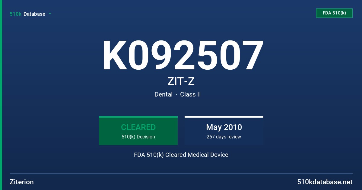 K092507 ZIT-Z FDA 510(k) Cleared Medical Device