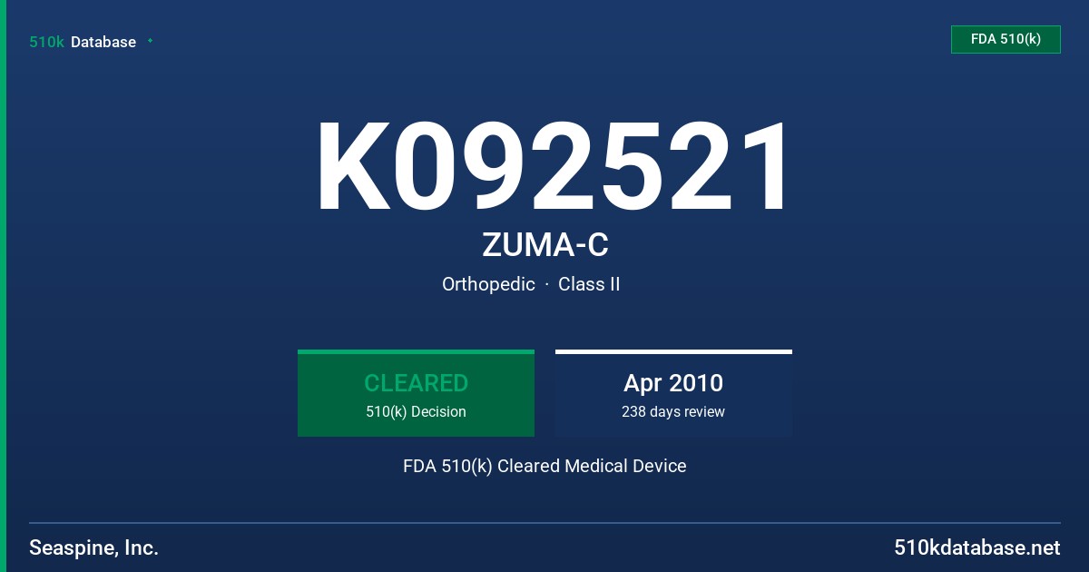 K092521 ZUMA-C FDA 510(k) Cleared Medical Device