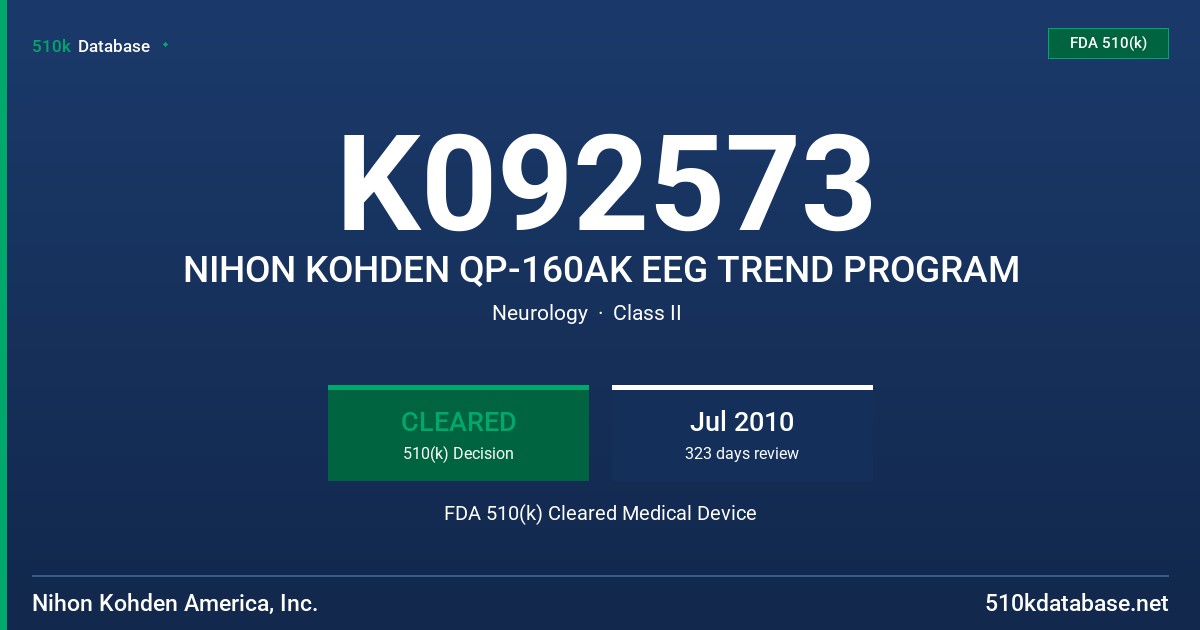 K092573 NIHON KOHDEN QP-160AK EEG TREND PROGRAM FDA 510(k) Cleared Medical Device