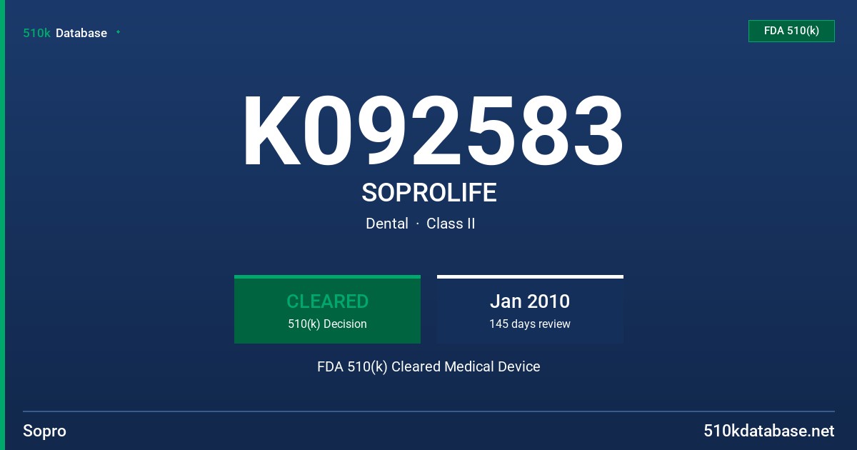 K092583 SOPROLIFE FDA 510(k) Cleared Medical Device