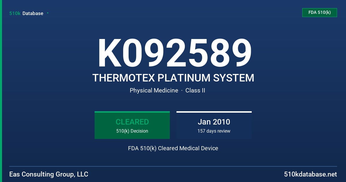 K092589 THERMOTEX PLATINUM SYSTEM FDA 510(k) Cleared Medical Device