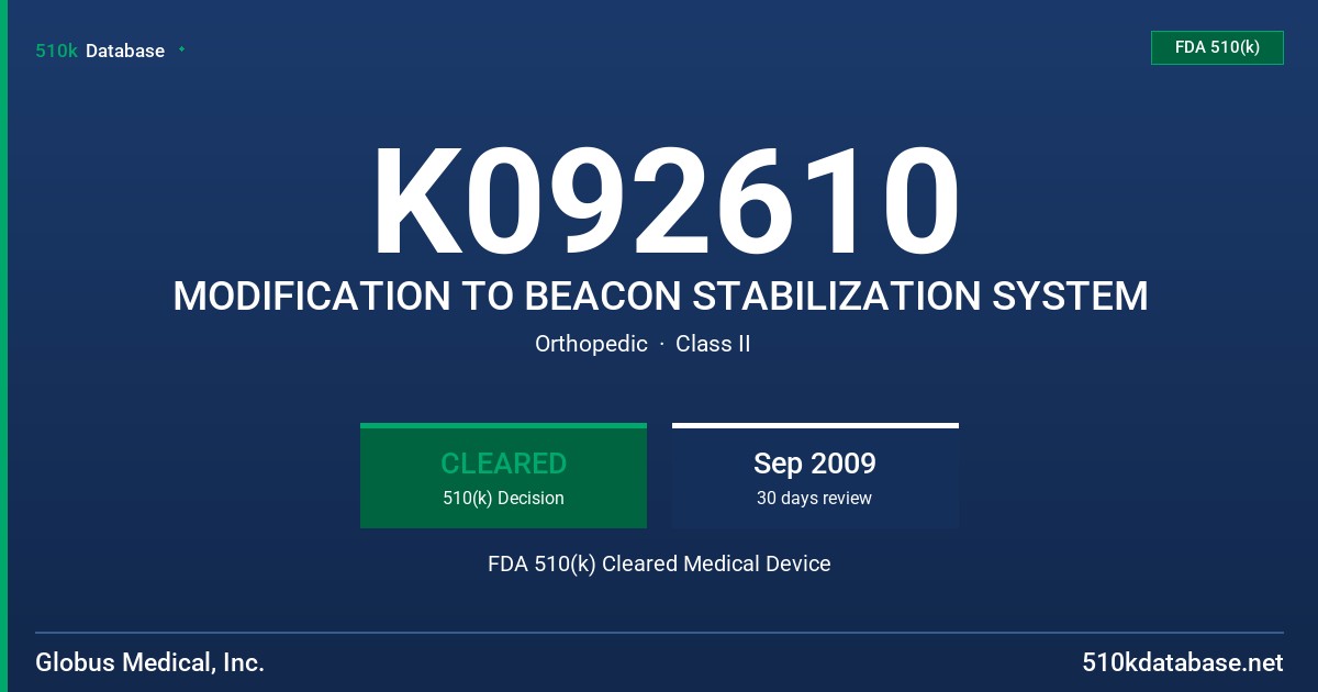 K092610 MODIFICATION TO BEACON STABILIZATION SYSTEM FDA 510(k) Cleared Medical Device