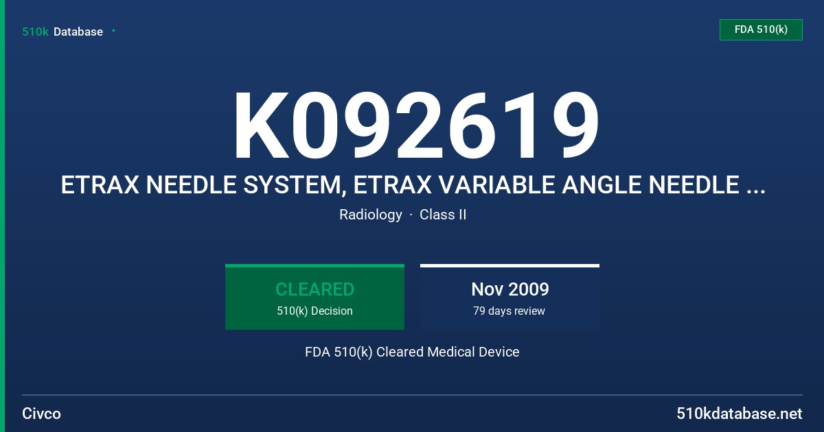 K092619 ETRAX NEEDLE SYSTEM, ETRAX VARIABLE ANGLE NEEDLE GUIDANCE SYSTEM, VIRTUTRAX UNIVERSAL TRACKER FDA 510(k) Cleared Medical Device