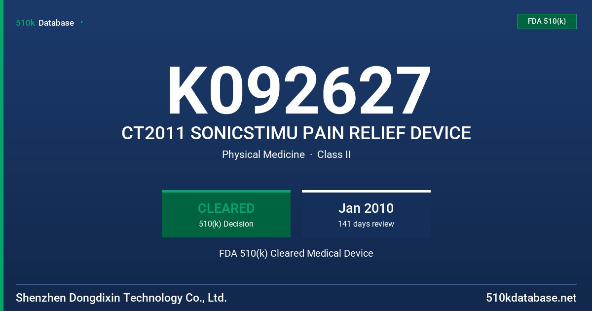 K092627 CT2011 SONICSTIMU PAIN RELIEF DEVICE FDA 510(k) Cleared Medical Device