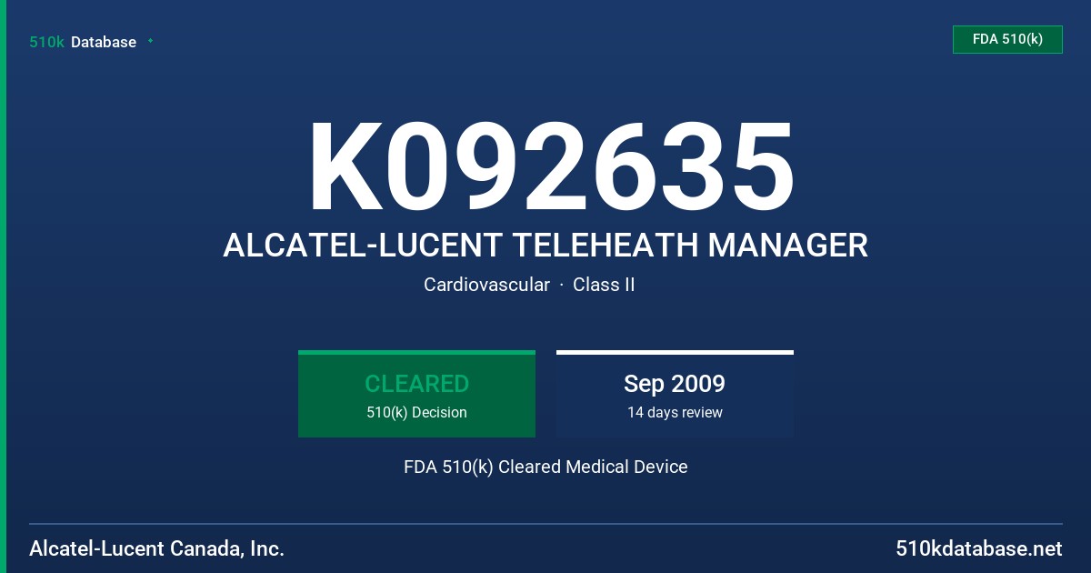K092635 ALCATEL-LUCENT TELEHEATH MANAGER FDA 510(k) Cleared Medical Device