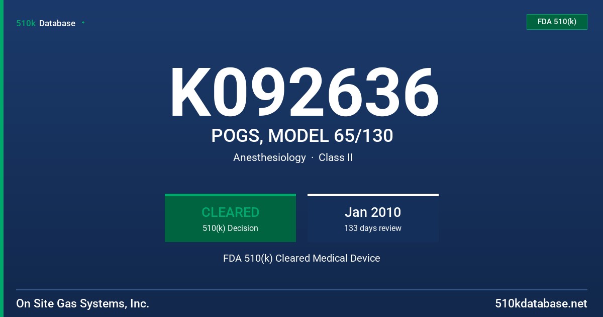 K092636 POGS, MODEL 65/130 FDA 510(k) Cleared Medical Device